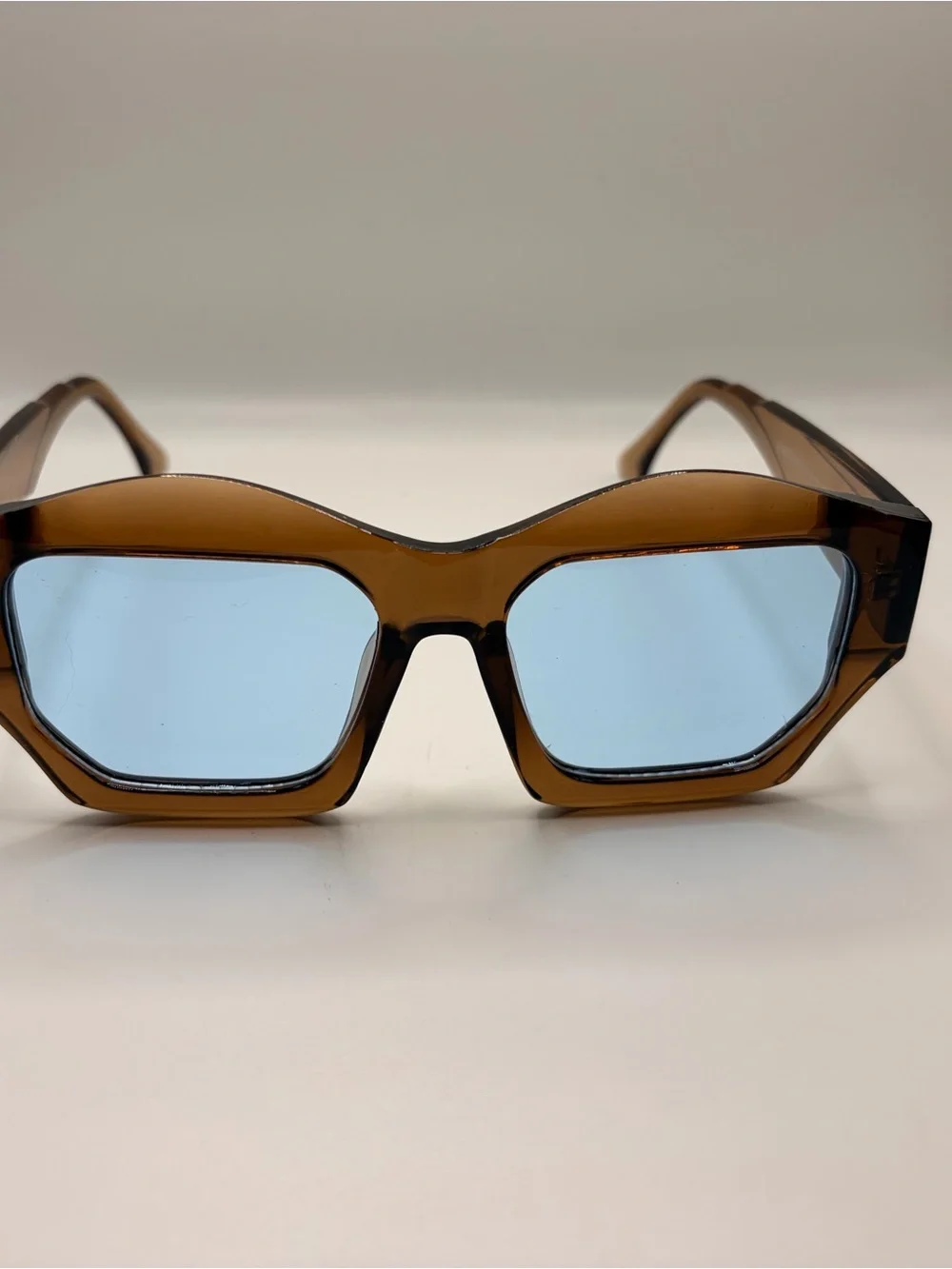 Brown Frame Blue Lens Women's Fashion Glasses